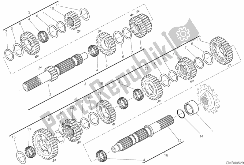 All parts for the Gear Box of the Ducati Hypermotard 950 SP 2020